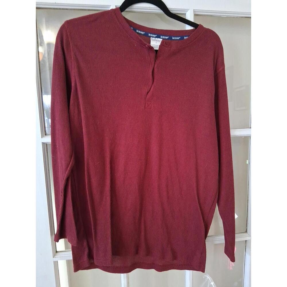 Isotoner Men's Maroo Henley Thermal Waffle Shirt Pajama Top Sleepwear Size L F1